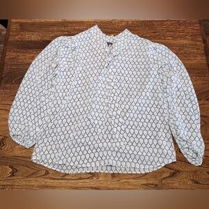 Adrianna Papell Womens Pullover Blouse Black White Polka Dot Tie Neck Size XL